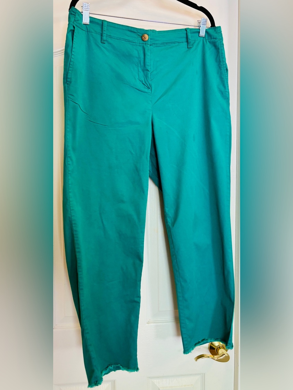 Teal Cotton Crop Pants ~ Women’s 16 ~ Elastic Waist ~